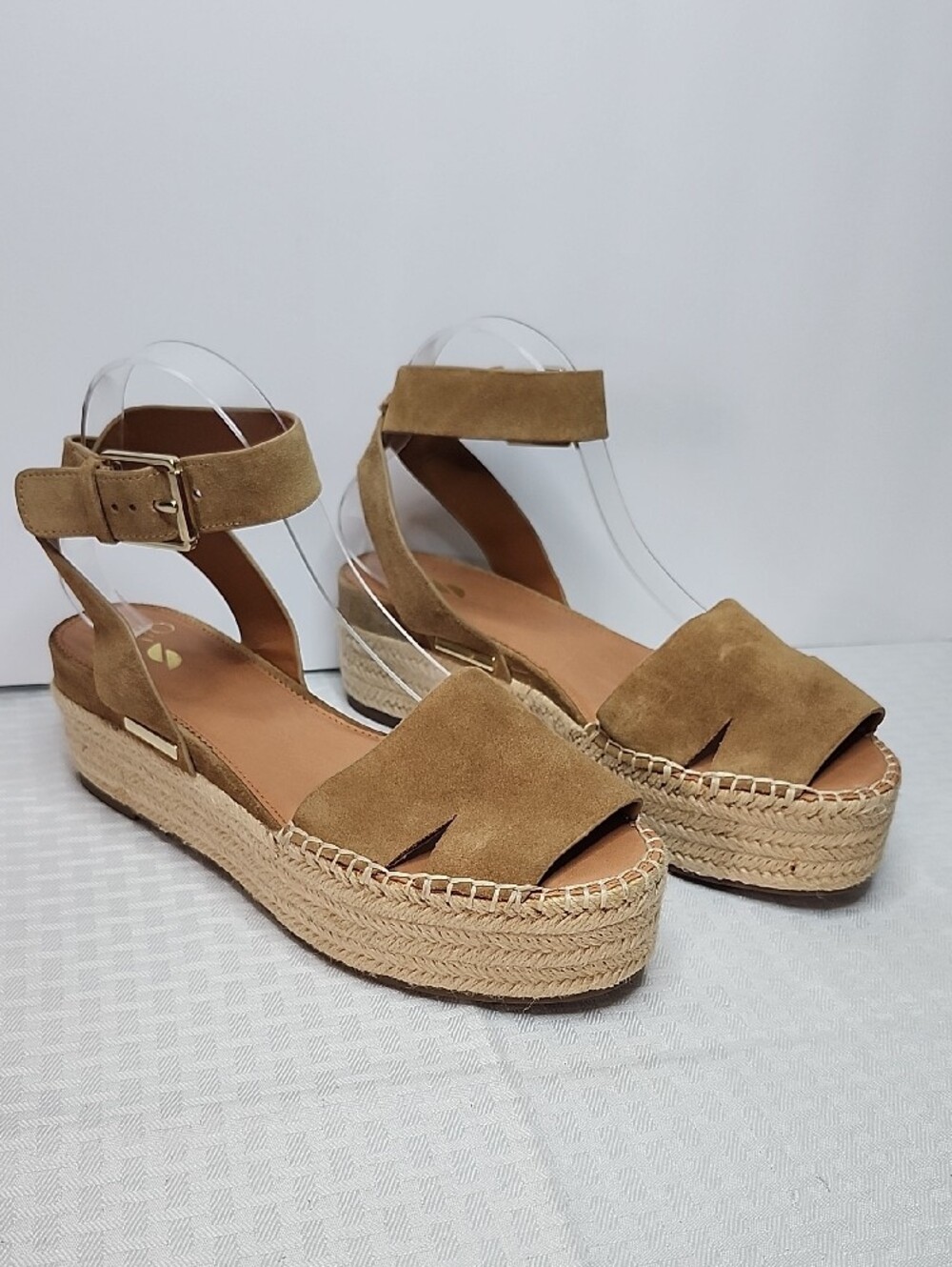 Franco Sarto Tan Leather Suede Espadrille Platform Sandals NEW
